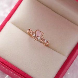 🎉 New Pink Crystal Heart Rose Gold Adjustable Ring